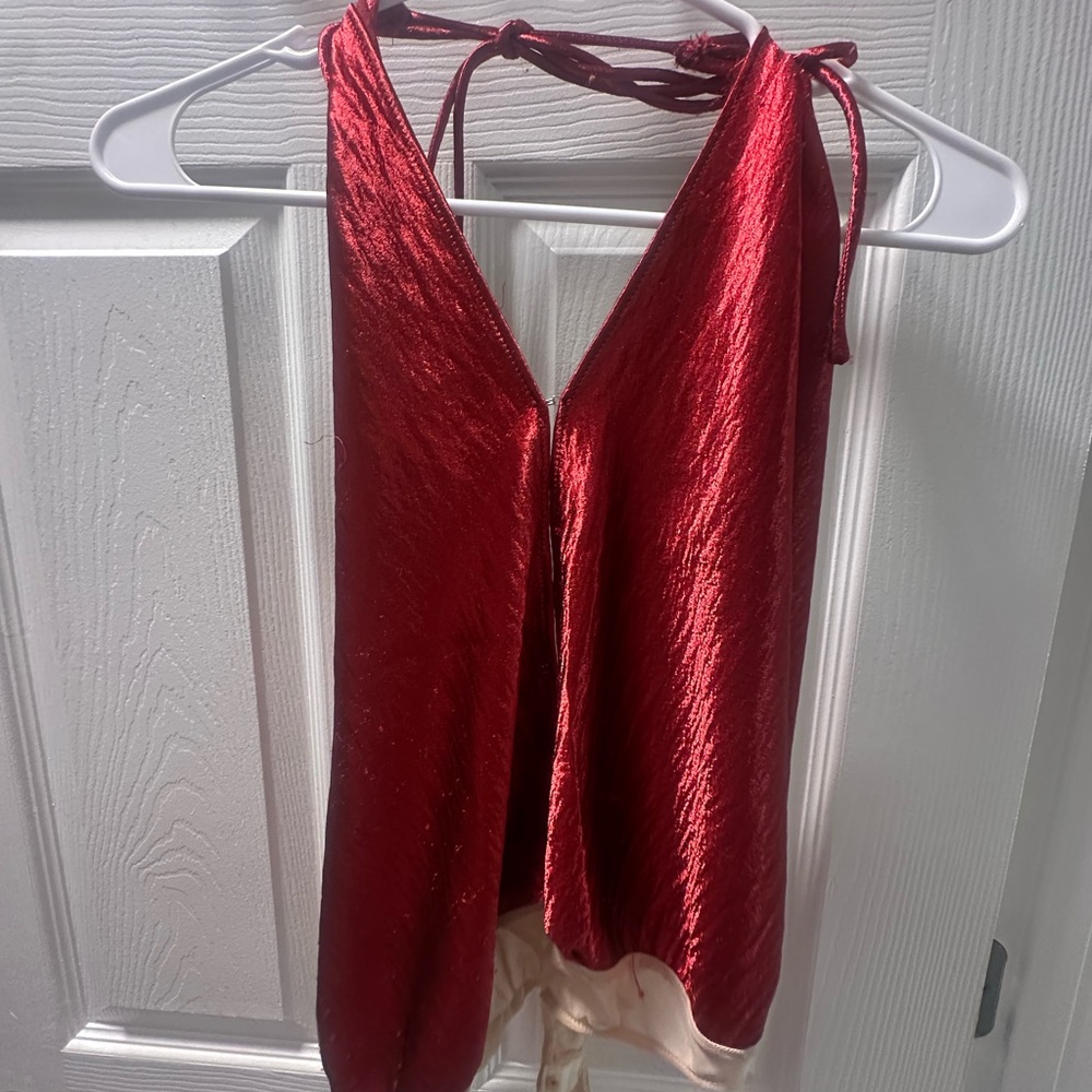 Red satin halter top